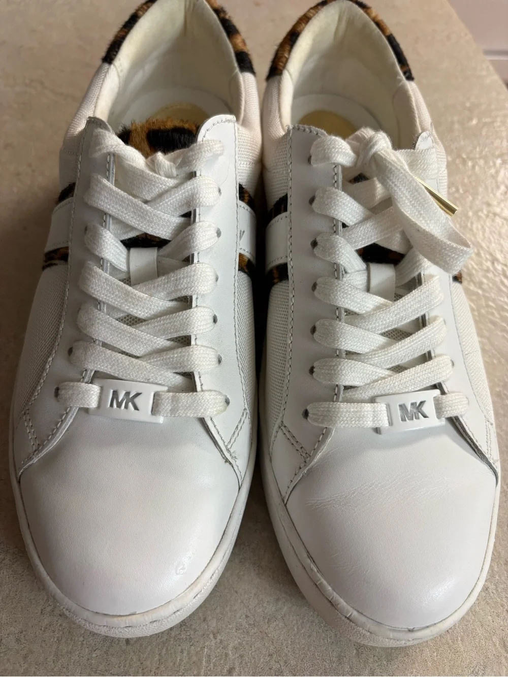 Michael Kors White Sneakers with Leopard Trim
